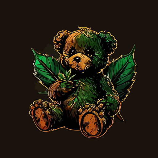 stoned teddy bear smoking marijuana, logo design, vector art