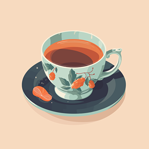flat vector illustration of a cup of tea in an old fashioned teacup