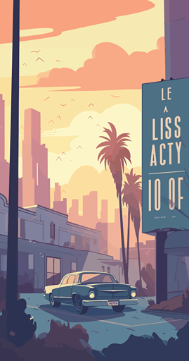 Lost in Los Angeles, in the style of a Vector postcard