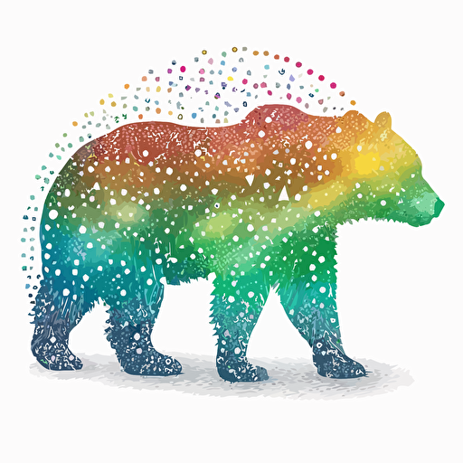 Pride bear illustration made out of connected dots, vector art, ink, white background