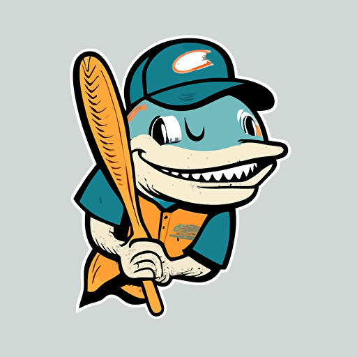 suckermouth catfish, 1930s baseball mascot, two colors, 1930s cartoon animation, vector logo, smiling, very simple, holding baseball