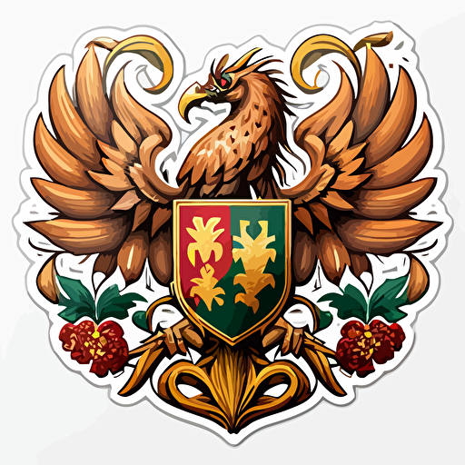 sticker of a sleepy phoenix coat of arms, highly detailed, vector art, defined sticker cutout, plain white background, 32k