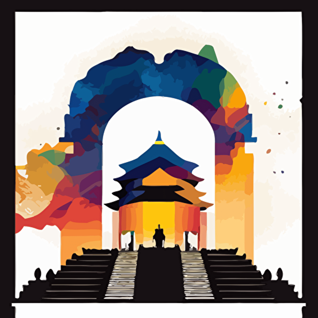 vector art colorful, galaxy inside sihlouette of chiang kai shek memorial