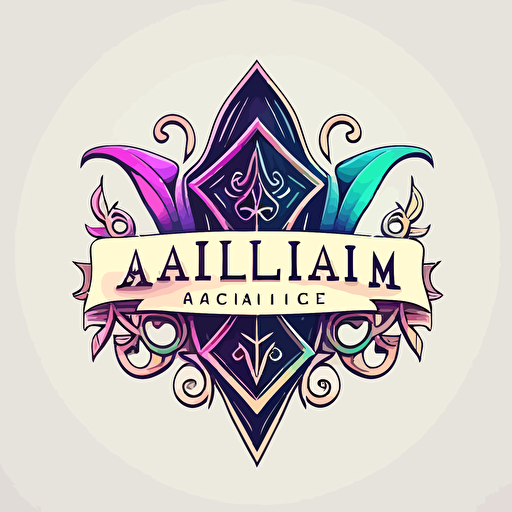 Emblem logo, text is “Ai Magic Guild”, it has a slight nuance of advanced technology, Each piece has been treated with a set of fresh gradient colour combinations, vector, simple, flat, plain,smooth, low detail, minimal, white background