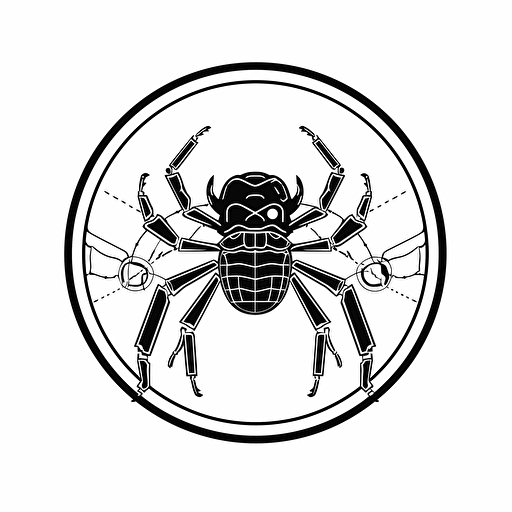 a minimalistic 2d logo image for an AI company of an araneus spider crawling on a tennis racket, black and white, vector, dynamic, cyberpunk, award-winning