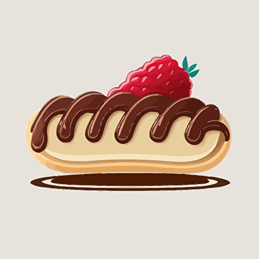 minimalistic vector logo, chocolate eclair with raspbery on white backgorund use use only 4 colors, no gradients front view
