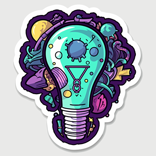 vector art style a light bulb giving off money making ideas, use blues and purples, in the style of Michael Parks, sticker