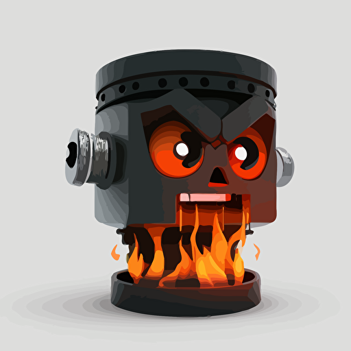 a piston vector, with eyes and fire animation, illustration, no background png