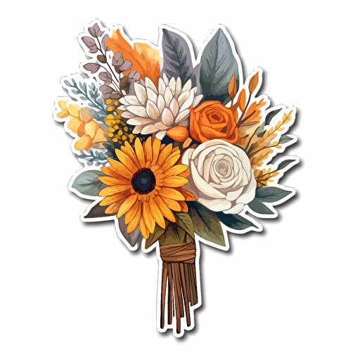watercolor vector illustration boho fall bouquet sticker white background