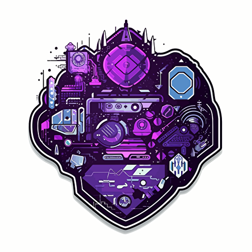 cybersecurity response sticker, white background, flat vector, cyberpunk, purple tones, no image noise, no lettering, hyperdetail, maximum detail