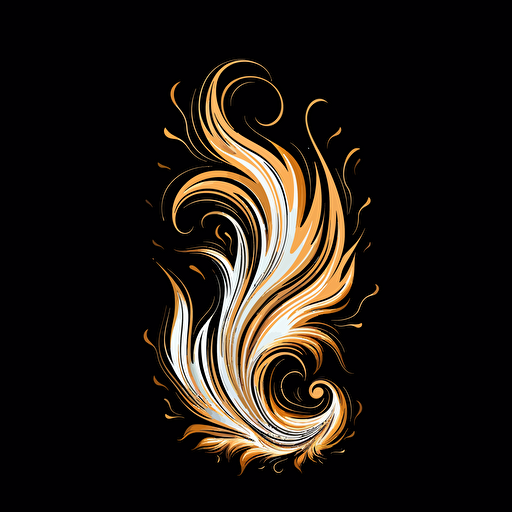 a flame, vector art, gold and white color, black background