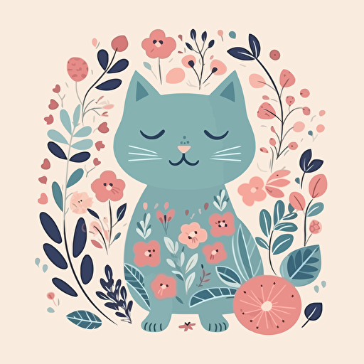 cute cat vector, floral