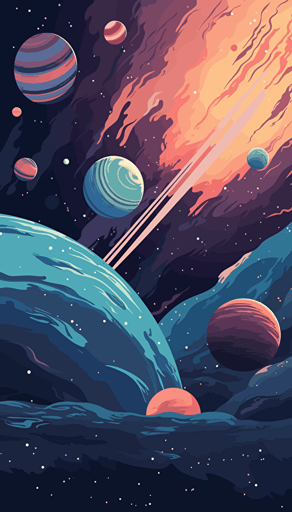 a 2d vector art, limited color palette, modern style illustration, galaxy space scene