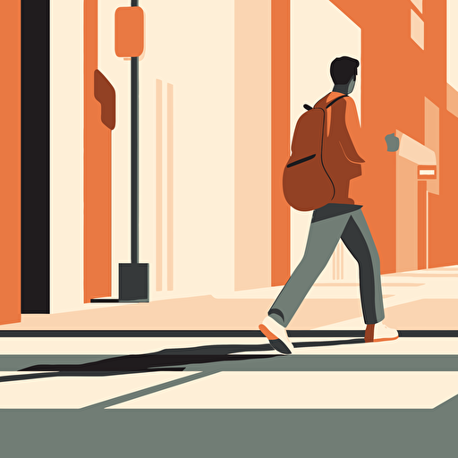 simple vector animation, mid zoom, person using smartphone, walking on the sidewalk