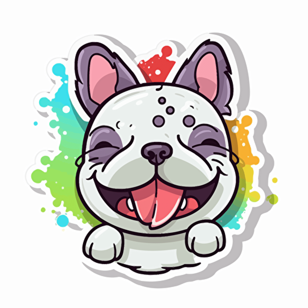 french bulldog, Sticker, Ecstatic, Tertiary Color, Kawaii, Contour, Vector, White Background, Detailed
