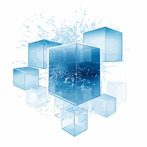 2D art vector, white and blue cube, technologically advanced