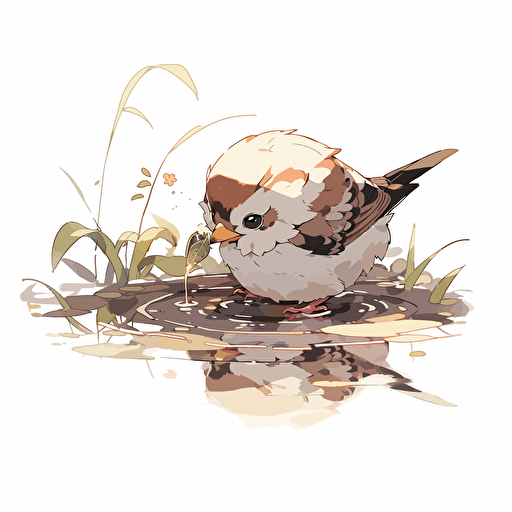 a sparrow drinking water in pond, vector illustration
