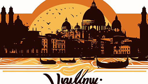 Skyline of Venecia in the sunset, inspiring image, vectorial style, 5 colours, high quality