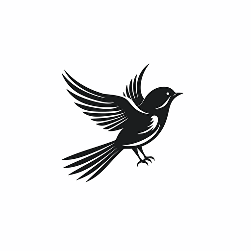 modern minimal iconic logo of a sparrow, black vector, on white backgrounds.