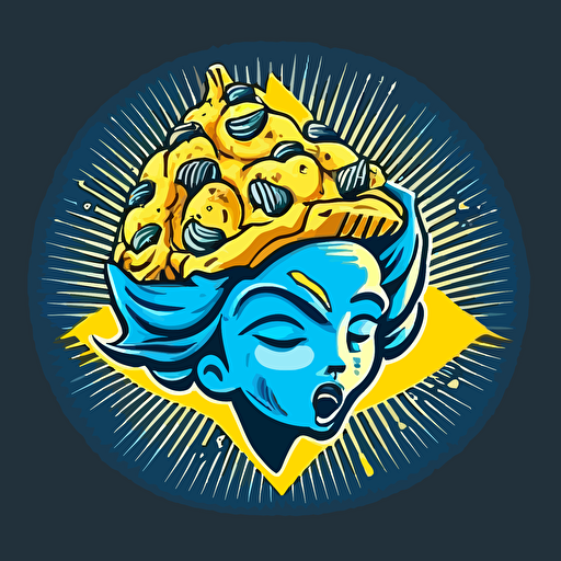 dumpling with fish head, vector logo, blue and yellow