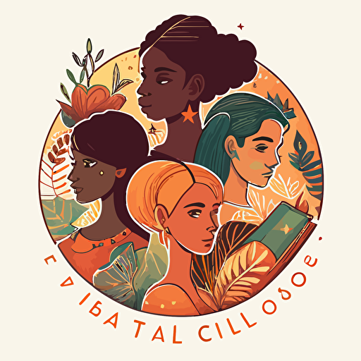 flat vector art, logo for book club, multicultural, diverse, diverse books with magic