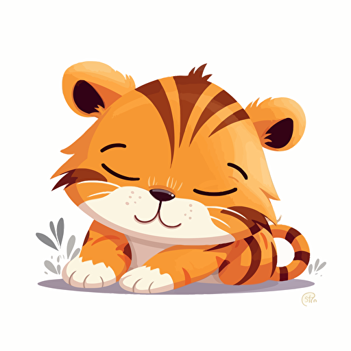cute tiger taking a nap, cartoon, cute, white background, vector