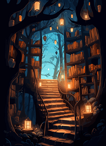 2d illustration, simple vector magical library page
