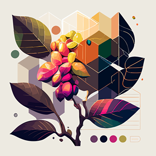 coffee crops illustration, coffee bean, grower, 2d vectors, geometric, colors inspired by Colombia