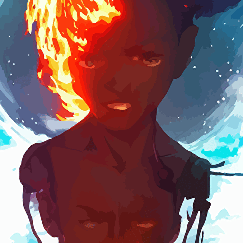 wondering man touched flames pixiv fanbox cinematic light anime style graphic novel fiona staples dustin nguyen peter elson alan bean wangechi mutu clean cel shaded vector art trending artstation