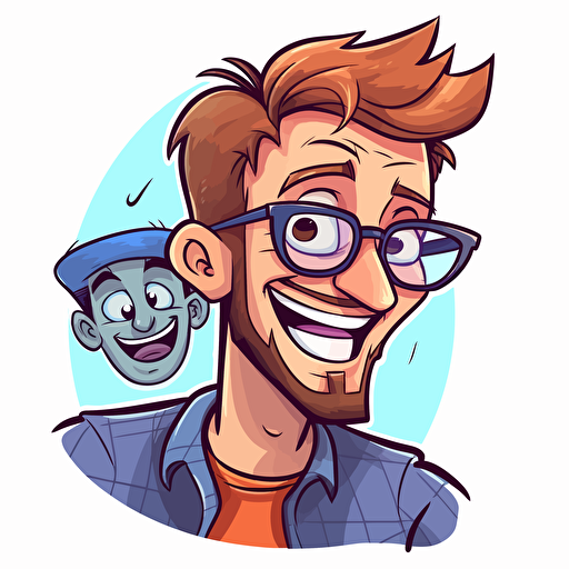 draw vector comics cartoon style caricatured symbol for video attention-grabbing content, in the style of precisionist style, 2d game art, the vancouver school, handsome, smilecore, quadratura