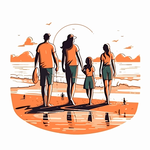 2d vector style art, family on a beach, on a white background