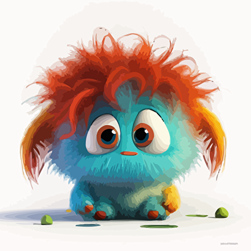 A saturated colors baby fur monster, goofy looking, calm, white background, vector art , pixar style
