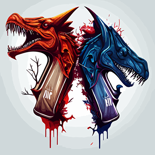 2d vector simlir logo similiar to Red Bull energy drink with two t-rex dinosaurs going head to head