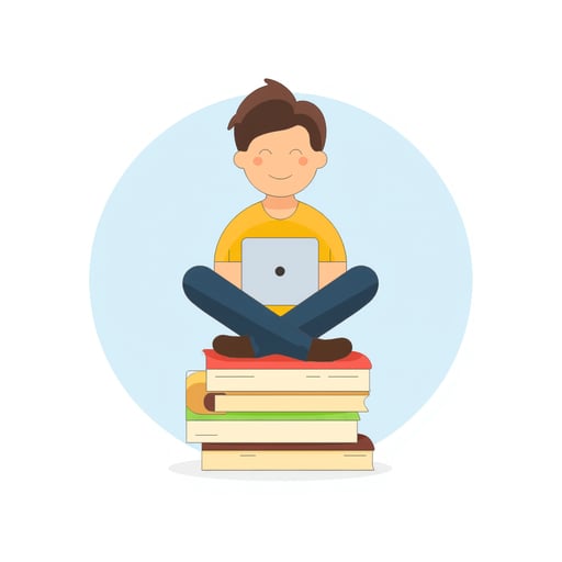 a person sitting on books
