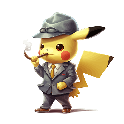 sophisticated pikachu in a business suit, smoking a big cigar, vector art, 2d, white background