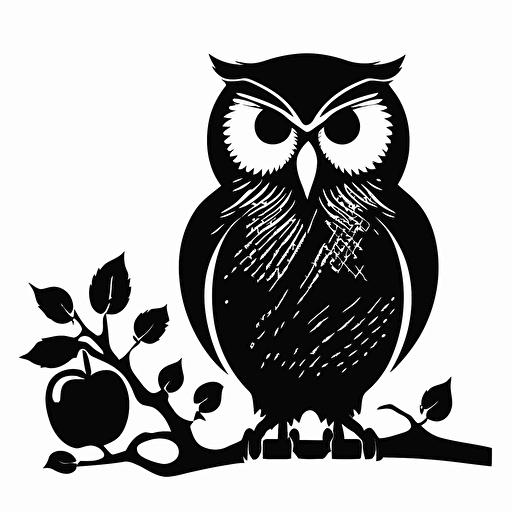 vector logo of owl, simple, only black, white transparent background, 2d, flat, in the style of Apple design