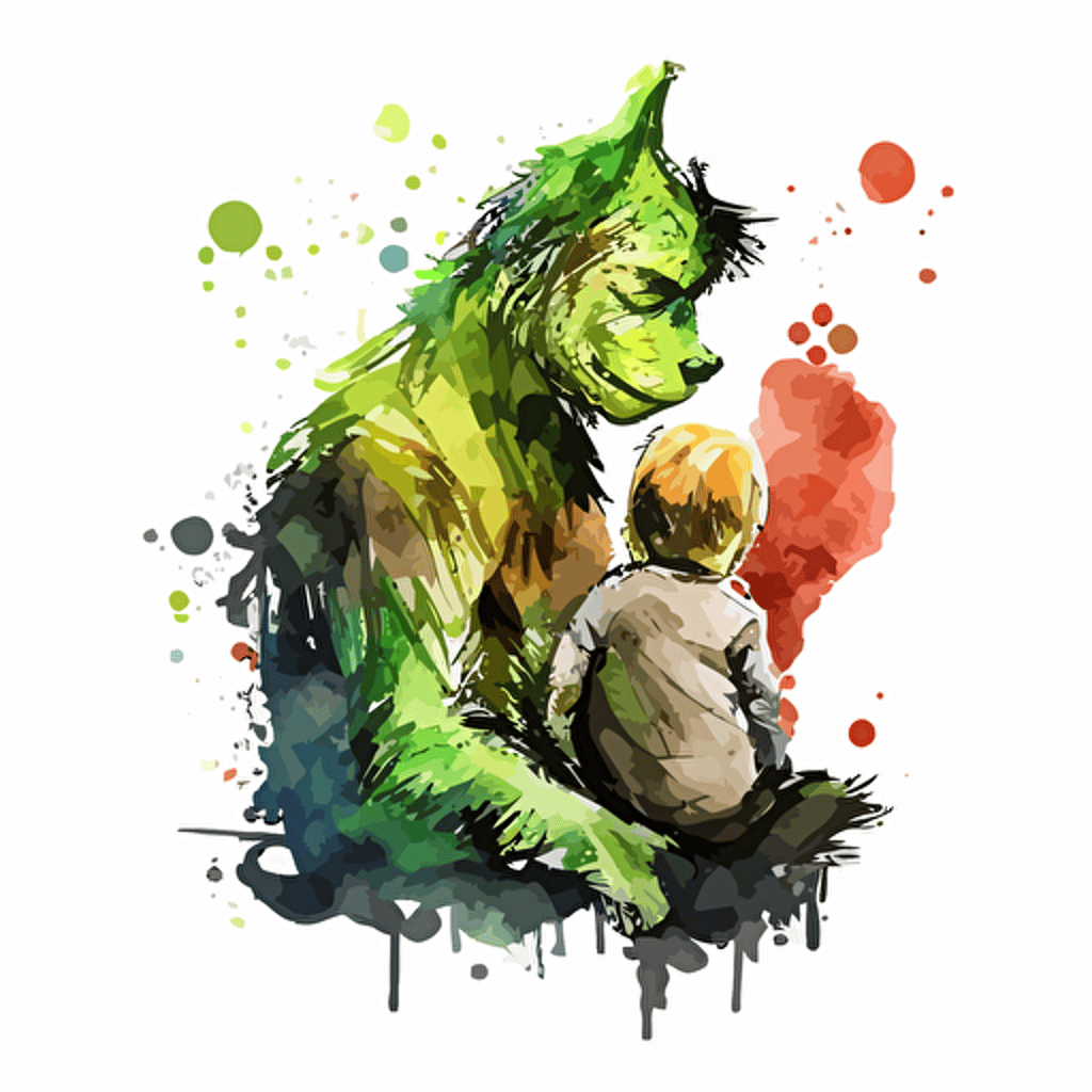 watercolor, the grinch and his dog, vector, bright colors, sticker