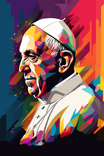 pope francis, 80s citypop style vector poster