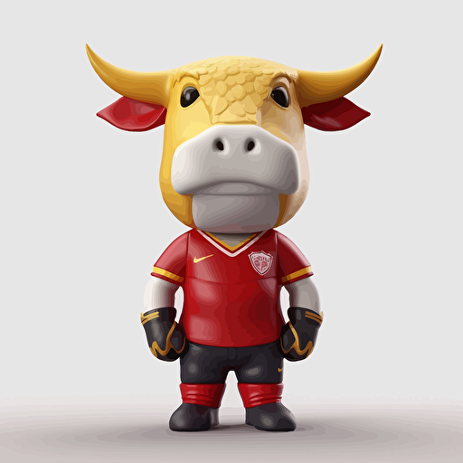 a vector picture in Unreal Engine of a bull funko pop dressed in Arsenal soccer colors clothes, white background for a clean, minimalist design