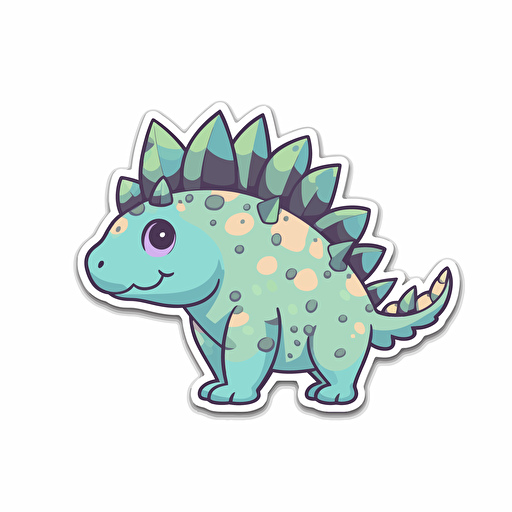 Die-cut sticker, Cute kawaii stegosaurus dinosaur sticker, white background, illustration minimalism, vector, Oceanic Tones