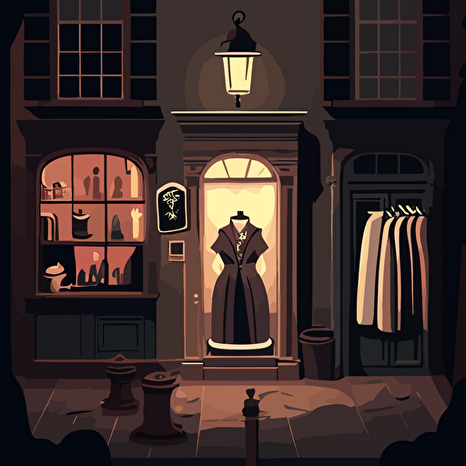 a vector illustration of a fancy cloth shop with dark clothes