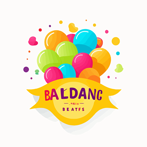 concept for logo of kids event company, baloons, vivid colors, text in the center, white background, vector, flat design, organic shape