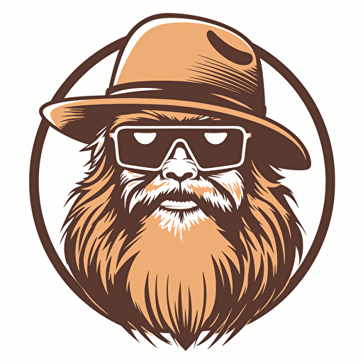 bigfoot with hat and sunglasses, in style of sticker, no watermarks, isolated on white, no background, vector