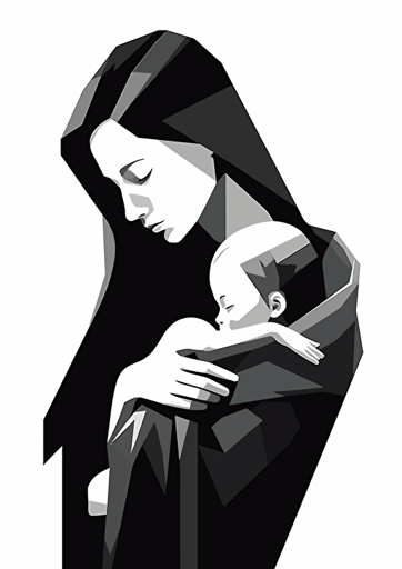Confident and strong mother with dignity and kindness, simplistic vector art illustration in black and white, solid blocks of color, perfect for a Mother's Day card