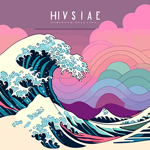 hokusai waves in vaporwave style, pastel colors, vectore, flat background, logo