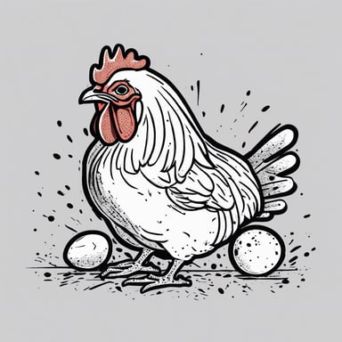 a chicken laying an egg