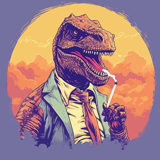 t-rex smoking a cigarette, vector art, 2d, bright background, lighting from the left