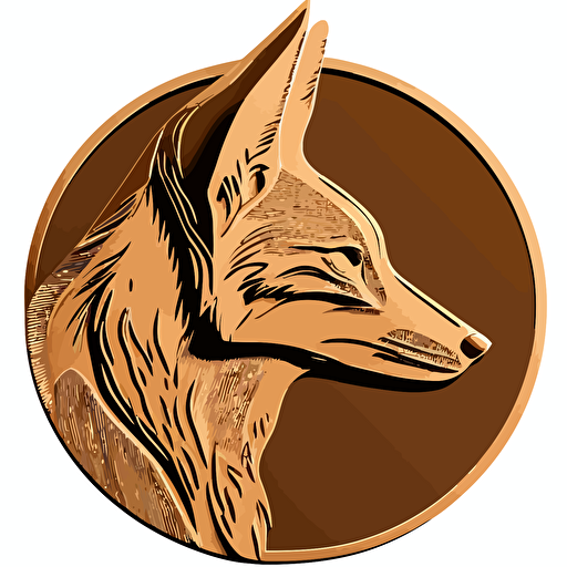 fox head, vector, logo, side profile, simple, clean, flat colour, 2 colors max, minimalistic, on a bronze coin