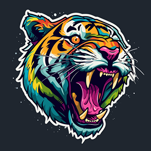 sticker, tiger roaring, colorful, vector, contour, popart