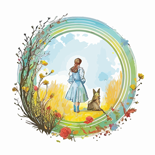 wizard of oz, round frame vector, Illustration, watercolor, sticker art, white background, pastel colors